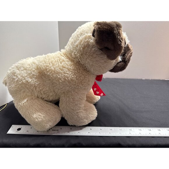 Puppy Luv Plush Pug Dog Stuffed Animal Toy 12" Beige/Brown With Heart Bow Walmar - Picture 7 of 9